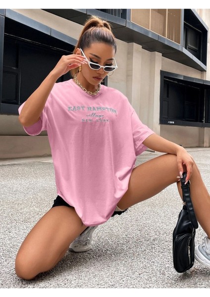 East Hampton Baskılı Oversize T-Shirt Salaş Boyfirend
