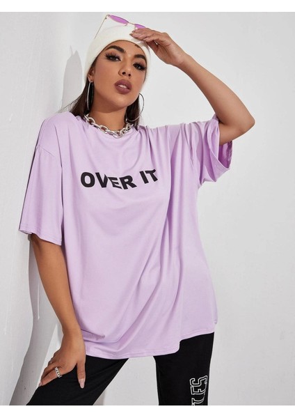 Over It Baskılı Oversize T-Shirt Salaş Boyfirend