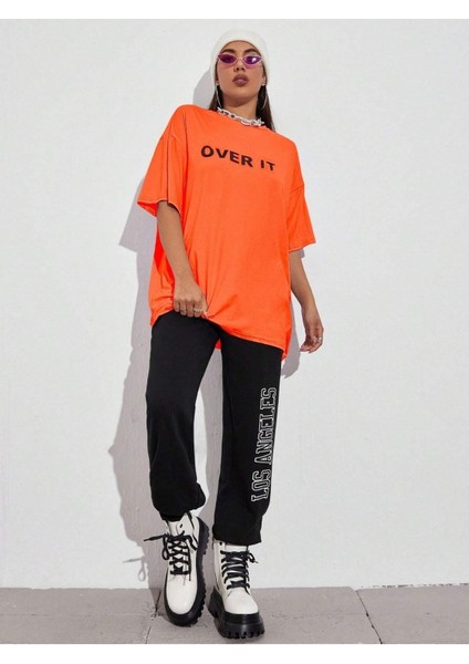 Over It Baskılı Oversize T-Shirt Salaş Boyfirend fiyatları