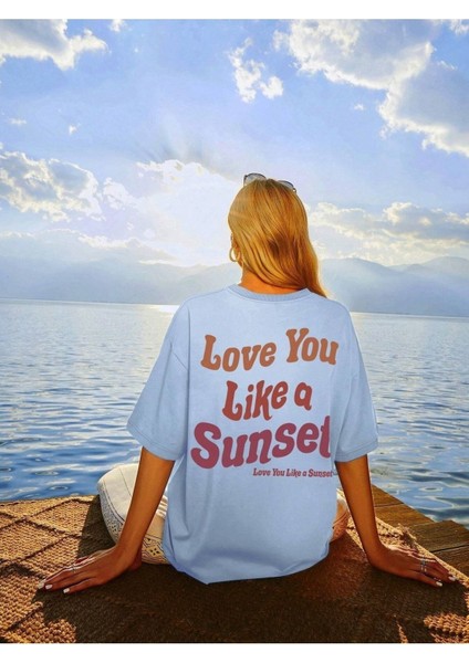 Like A Sunset Baskılı Kadın Oversize T-Shirt Salaş Boyfirend