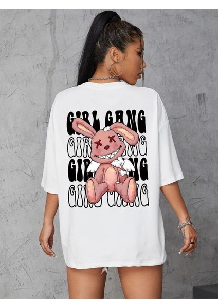 Girl Gang Baskılı Oversize T-Shirt Salaş Boyfirend modelleri