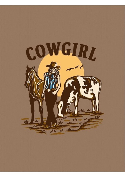 Cowgirl Baskılı Kadın Oversize Kahverengi T-Shirt fırsatları