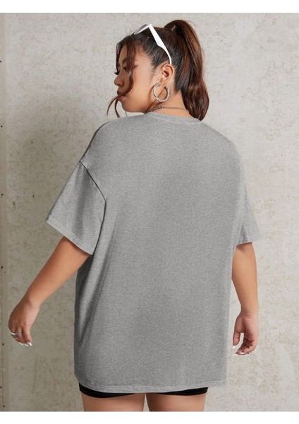 Be You Baskılı Gri Oversize T-Shirt Salaş Boyfirend modelleri