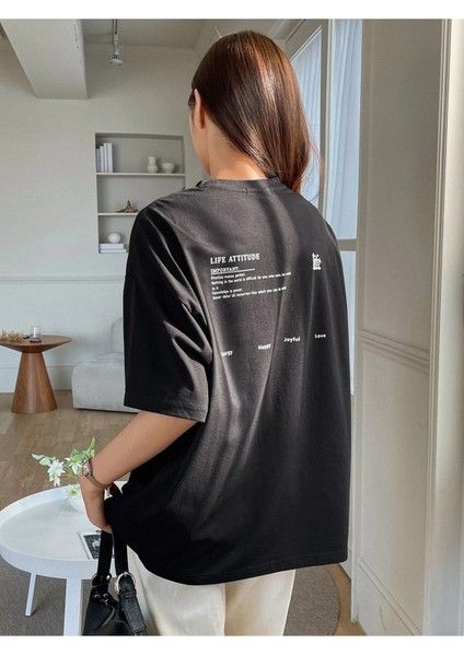 Siyah Life Baskılı Oversize T-Shirt fırsatları