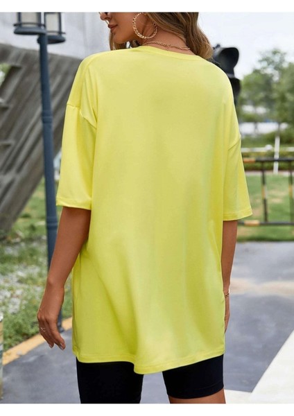 Kalp Ritmi Baskılı Kadın Oversize T-Shirt Salaş Boyfirend fiyatları