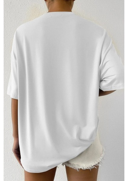 Happıness Baskılı Kadın Oversize Salas T-Shirt Boyfirend fırsatları