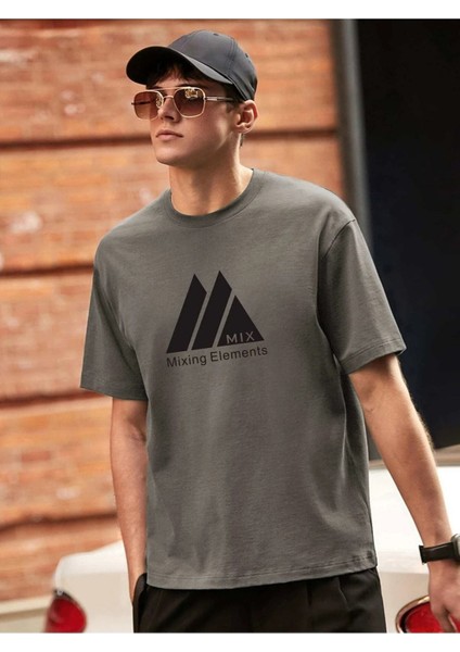 Füme Oversize T-Shirt Mıx Baskılı