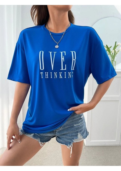 Over Thınkıng Baskılı Kadın Salas Oversize Salas T-Shirt Boyfriend fiyatları