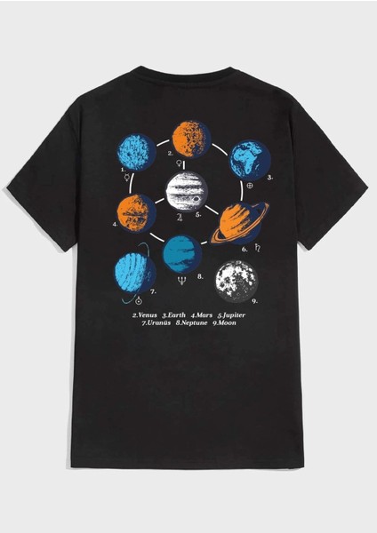 Unisex Gezegen Baskılı Oversize T-Shirt