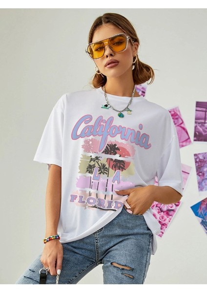 Beyaz California Oversize T-Shirt