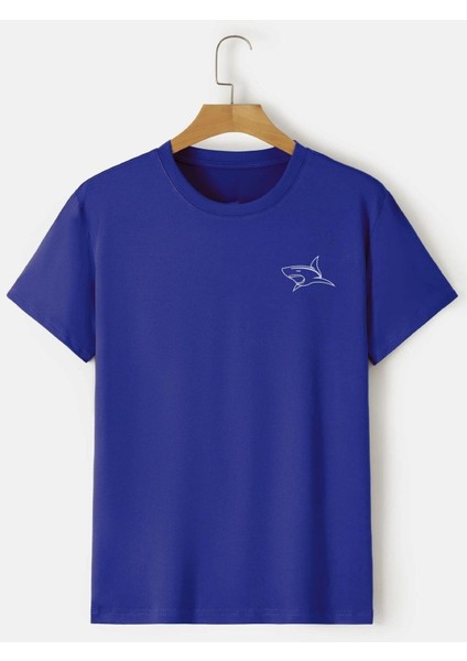 Unisex Minimal Shark Baskılı T-Shirt