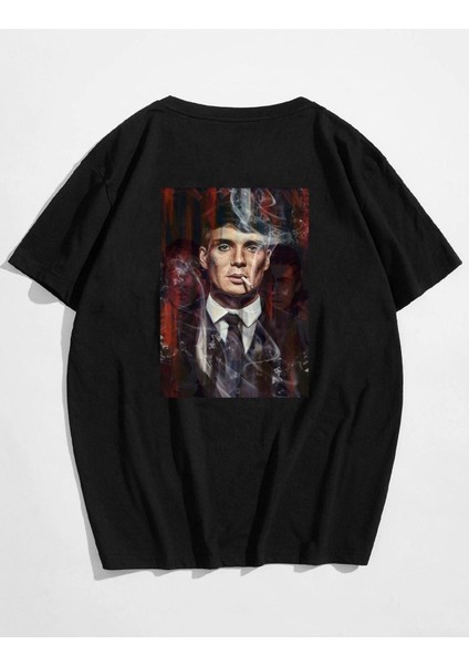 Unisex Siyah Peaky Blinders Ön ve Arka Baskılı Oversize T-Shirt