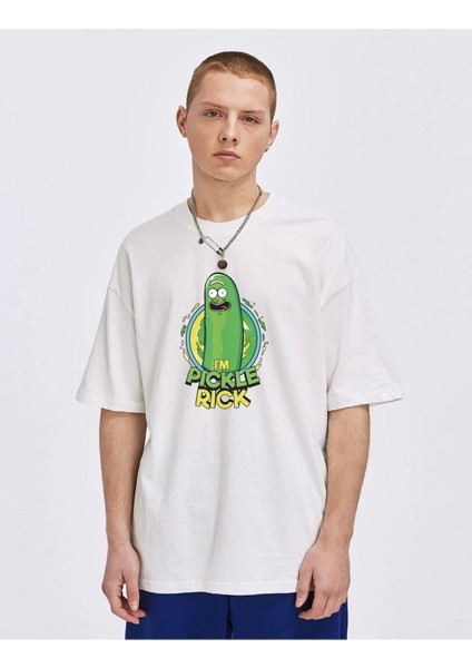 Unisex Rick And Morty Pickle Baskılı Oversize T-Shirt
