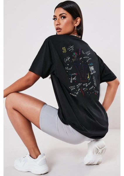 Oversize Cool Dude Baskılı Siyah Tshirt