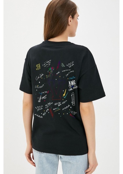 Oversize Cool Dude Baskılı Siyah Tshirt modelleri