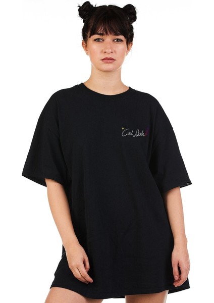 Oversize Cool Dude Baskılı Siyah Tshirt indirimleri