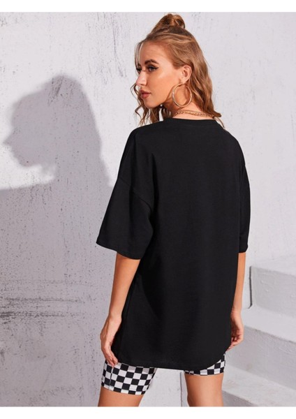 Kadın Kaktüs Baskılı Oversize T-Shirt modelleri