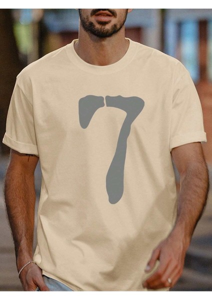 7 Rakam Baskılı Oversize Erkek T-Shirt Salaş Boyfirend