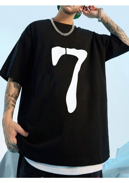 7 Rakam Baskılı Oversize Erkek T-Shirt Salaş Boyfirend