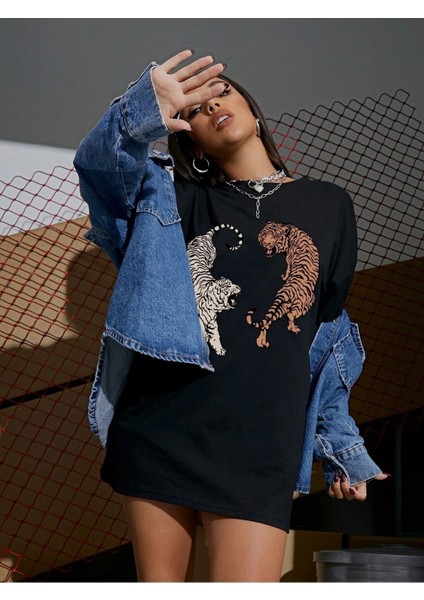 Oversize T-Shirt Tiger Baskılı modelleri