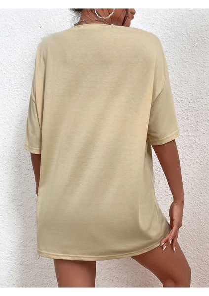 Bej Oversize T-Shirt Speed Team Baskılı fırsatları
