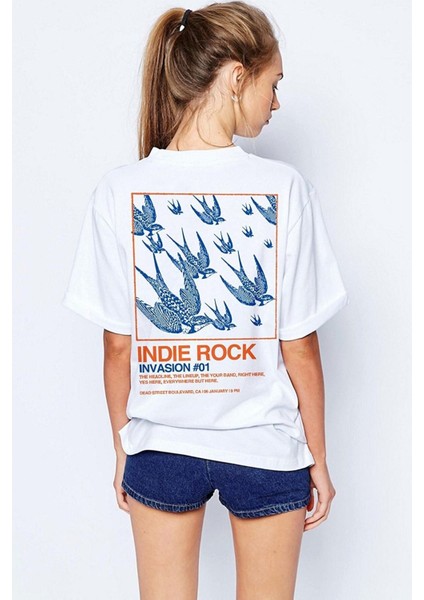 Kadın Indie Rock Baskılı Oversize T-Shirt