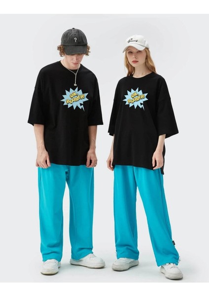 Unisex Mavi Boomer Baskılı Oversize T-Shirt