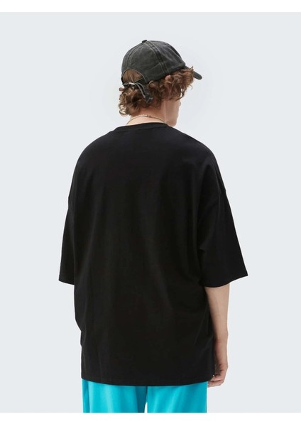 Unisex Mavi Boomer Baskılı Oversize T-Shirt