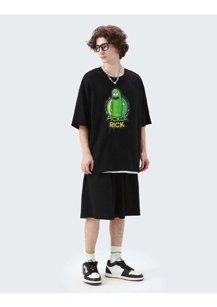 Unisex Rick And Morty Pickle Baskılı Oversize T-Shirt