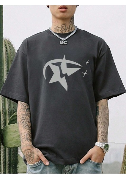Star Baskılı Oversize Erkek T-Shirt Salaş Boyfirend modelleri