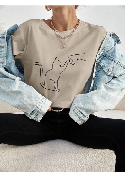 Cat Baskılı Kadın Oversize Salas T-Shirt Boyfriend fiyatları