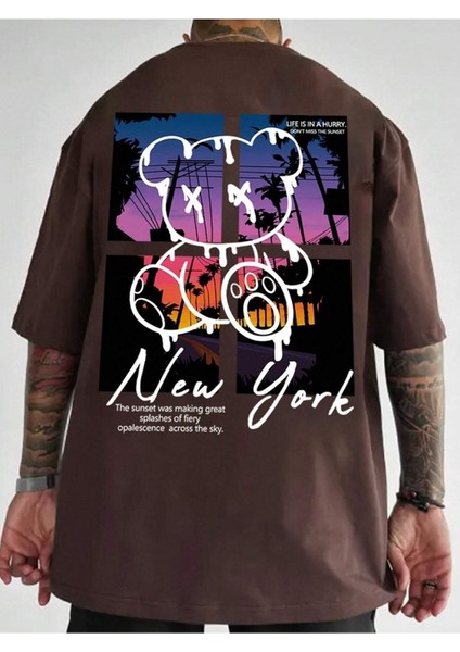 Life Hurry Baskılı Oversize Erkek T-Shirt Salaş Boyfirend