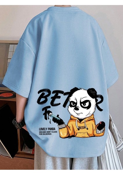 Lovely Panda Baskılı Oversize Erkek T-Shirt Salaş Boyfirend