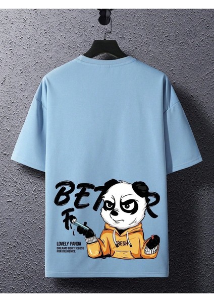 Lovely Panda Baskılı Oversize Erkek T-Shirt Salaş Boyfirend fiyatları