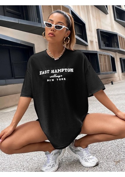 East Hampton Baskılı Oversize T-Shirt Salaş Boyfirend