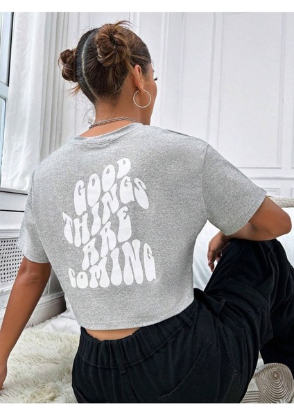 Kadın Crop Oversize Good Thıngs Baskılı