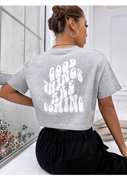 Kadın Crop Oversize Good Thıngs Baskılı modelleri