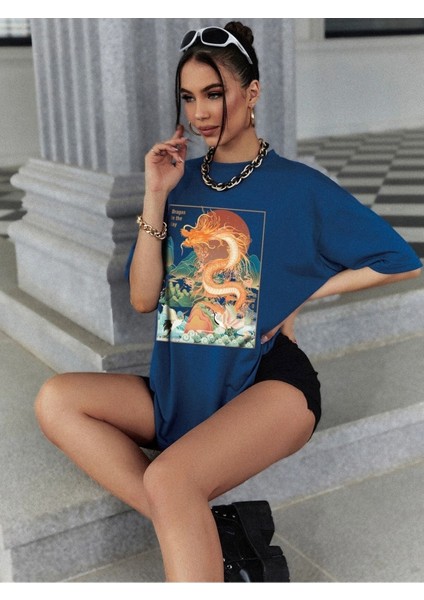 Saks Oversize T-Shirt Dragon Baskılı fırsatları