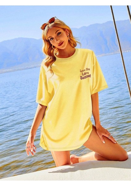 Like A Sunset Baskılı Kadın Oversize T-Shirt Salaş Boyfirend
