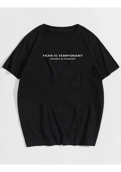 Unisex Siyah Regret Baskılı Oversize T-Shirt