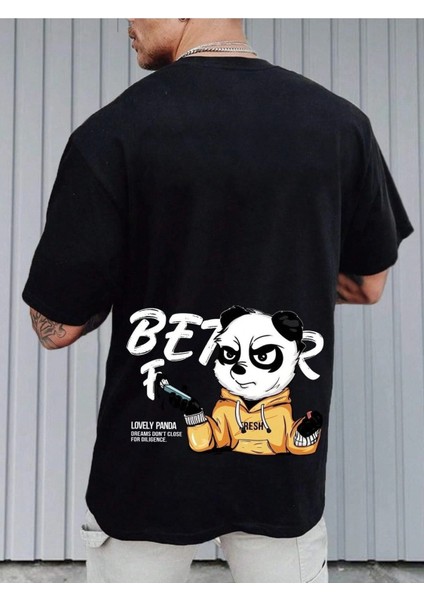 Lovely Panda Baskılı Oversize Erkek T-Shirt Salaş Boyfirend