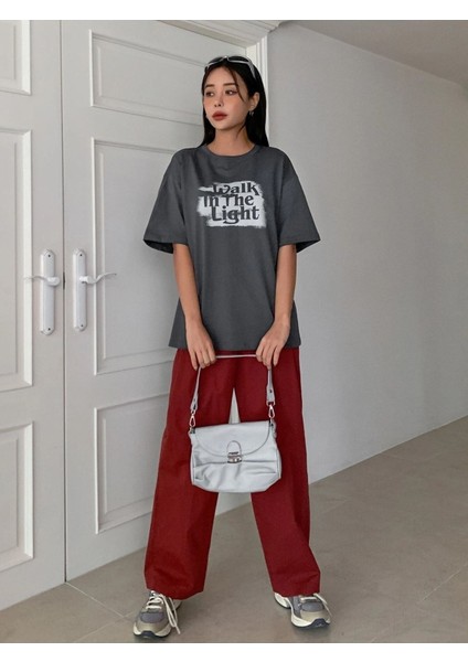Füme Walk In The Light Baskılı Oversize T-Shirt