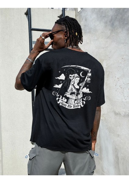 Erkek Hold Me Baskılı Oversize T-Shirt
