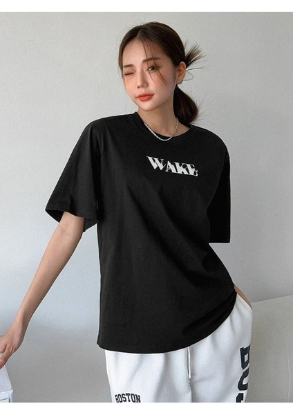 Siyah Wake Baskılı Oversize T-Shirt fiyatları