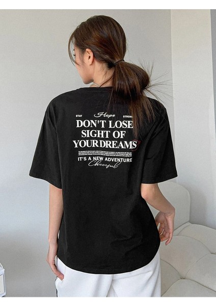 Siyah Wake Baskılı Oversize T-Shirt modelleri