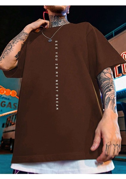 See You Baskılı Oversize Erkek T-Shirt Salaş Boyfirend modelleri