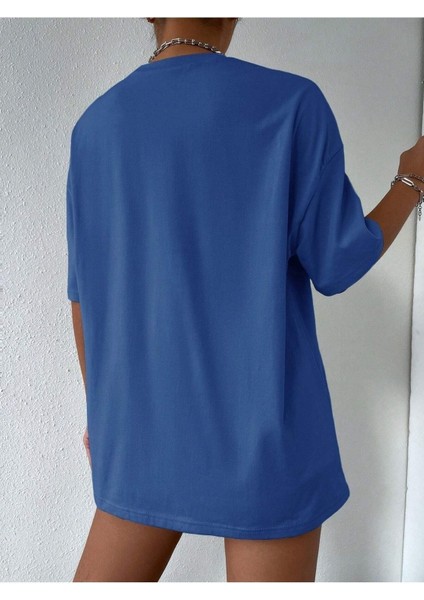Çizgi Yüz Baskılı Kadın Oversize T-Shirt Salaş Boyfirend fiyatları