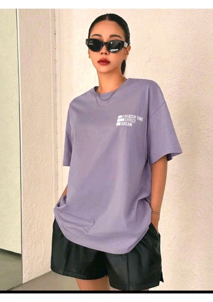 Kadın Cherısh Tıme Effect Baskılı Oversize Salaş T-Shirt Boyfriend