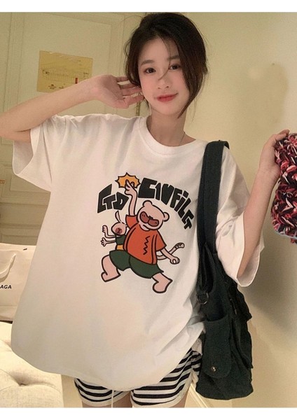 Beyaz Oversize T-Shirt Go Cıvfilet Baskılı