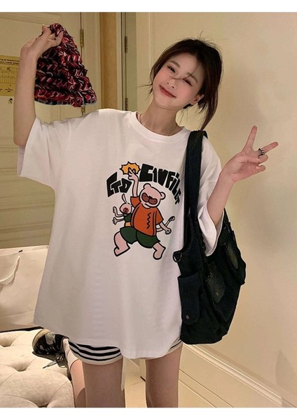 Beyaz Oversize T-Shirt Go Cıvfilet Baskılı